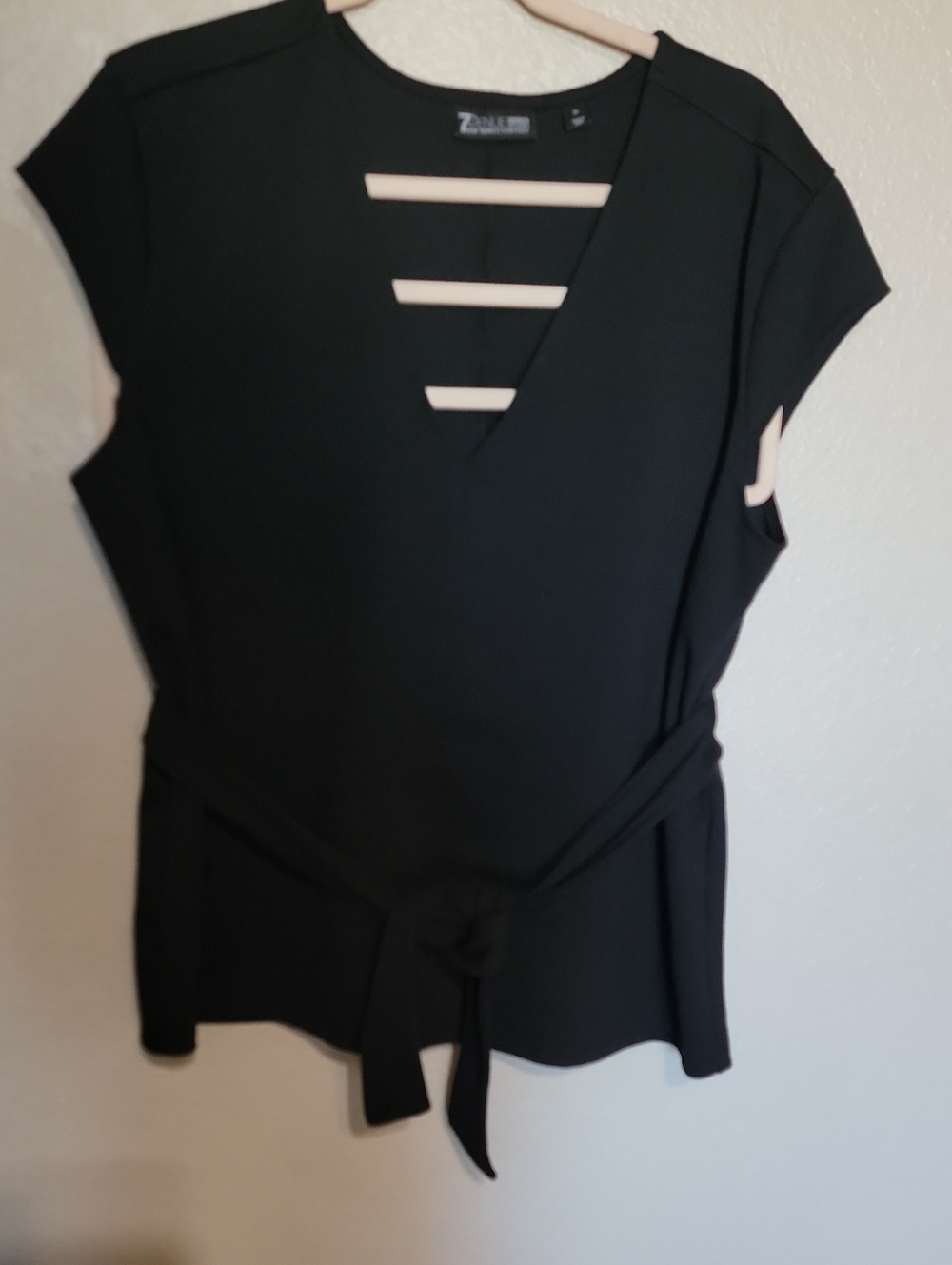 New York & Company Black Strappy V-Neck Tie-Waist Blouse